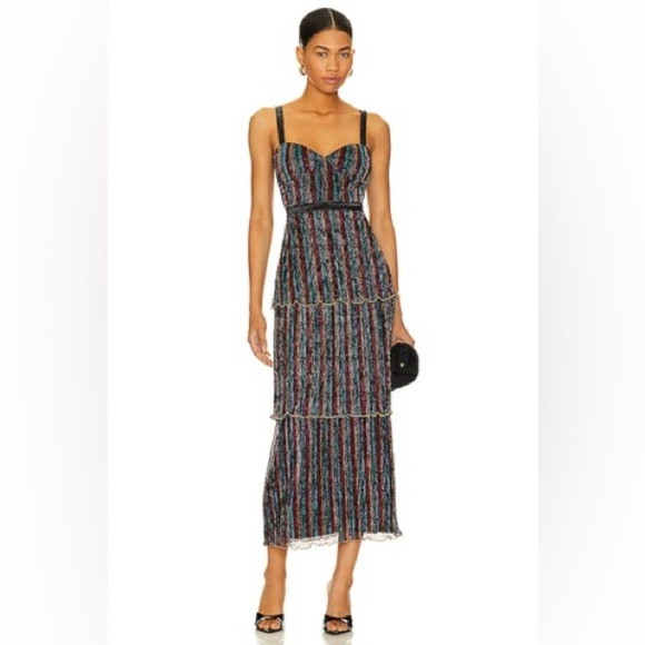SAYLOR Aviva Metallic Stripe Tiered Midi Dress | Poshmark