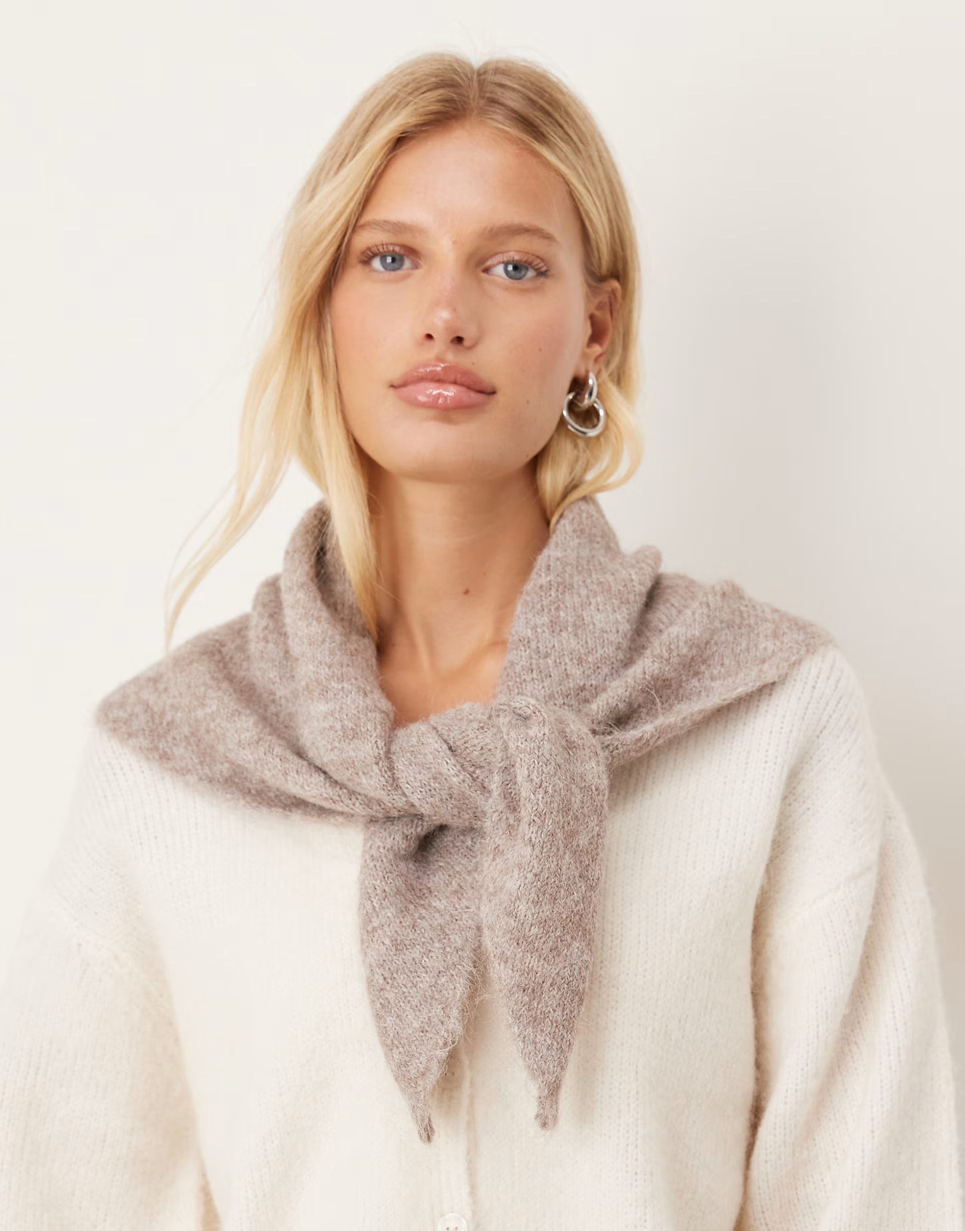 ASOS DESIGN knitted triangle scarf in oatmeal | ASOS (Global)