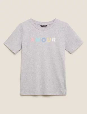Pure Cotton Slogan Straight Fit T-Shirt | M&S Collection | M&S | Marks & Spencer IE
