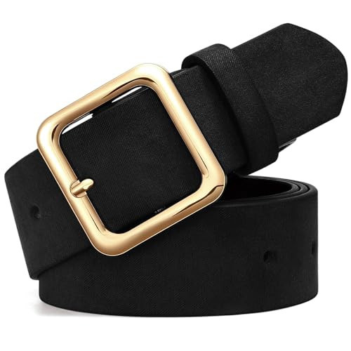 XZQTIVE Women’s Suede Belt for Jeans Pants Dresses Fashion Ladies Black Belt with Gold Buckle | Amazon (US)