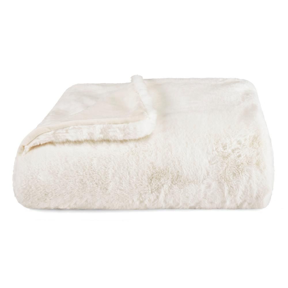 VERA WANG Lapin Faux Fur White 60in. L"" X 50in. W"" Throw | The Home Depot