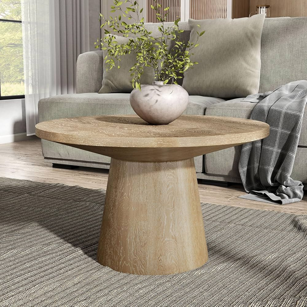 Furniture of America Crambel Modern Contemporary Solid Wood 29-inch Round Coffee Table with Cone-... | Amazon (US)