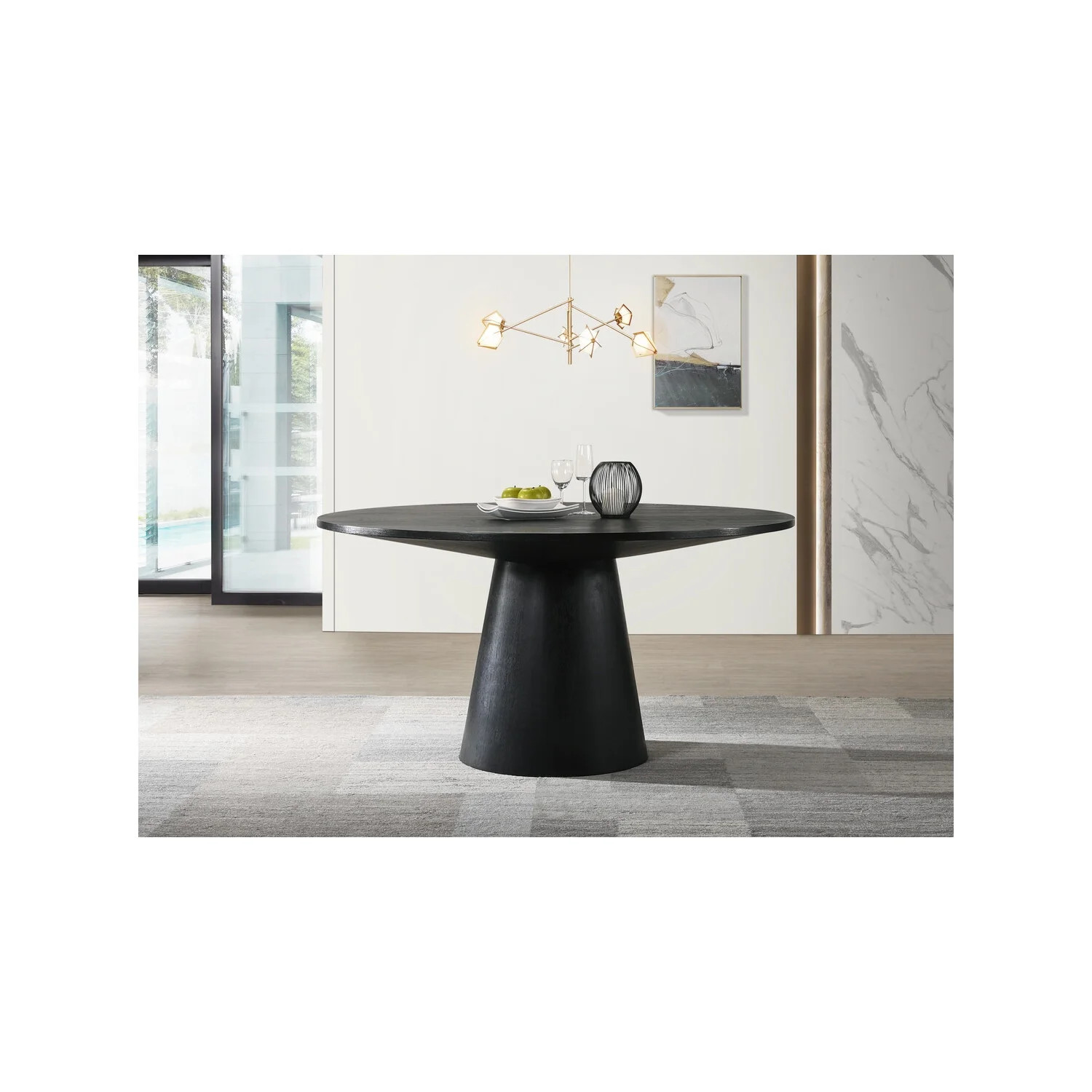 Jasper Ebony Black Wood Finish 59" Wide Contemporary Round Dining Table | Walmart (US)