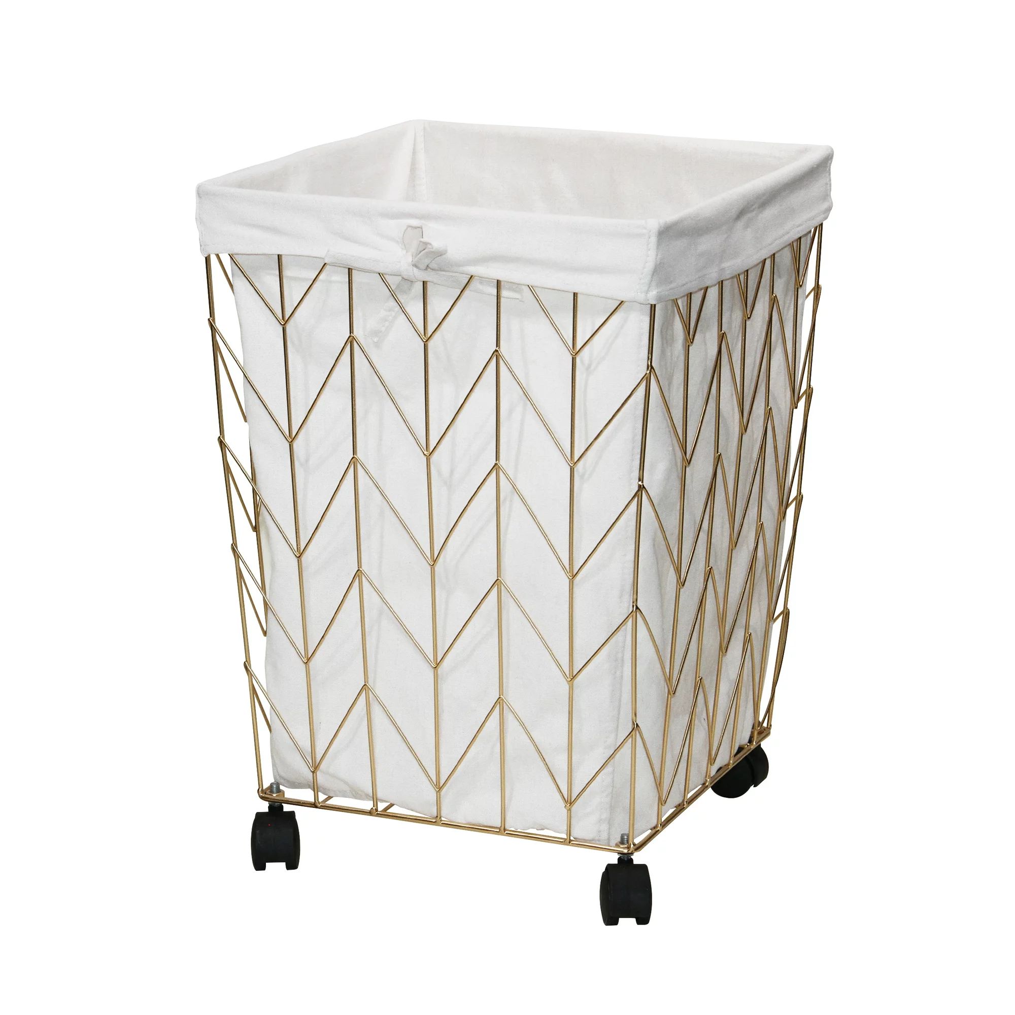 Mainstays Square Chevron Pattern Metal Hamper with Wheels, Gold and Natural | Walmart (US)