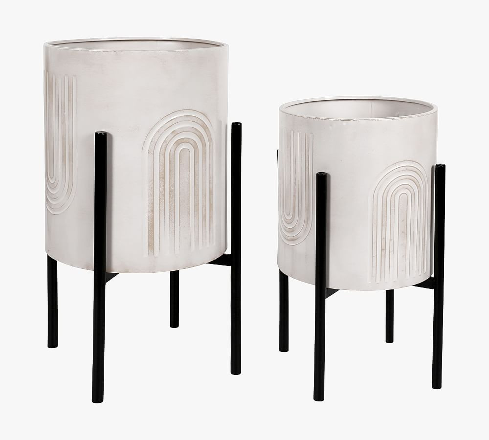 Bella Patterned Raised Planters with Gold Stand - Set of 2 | Pottery Barn (US)