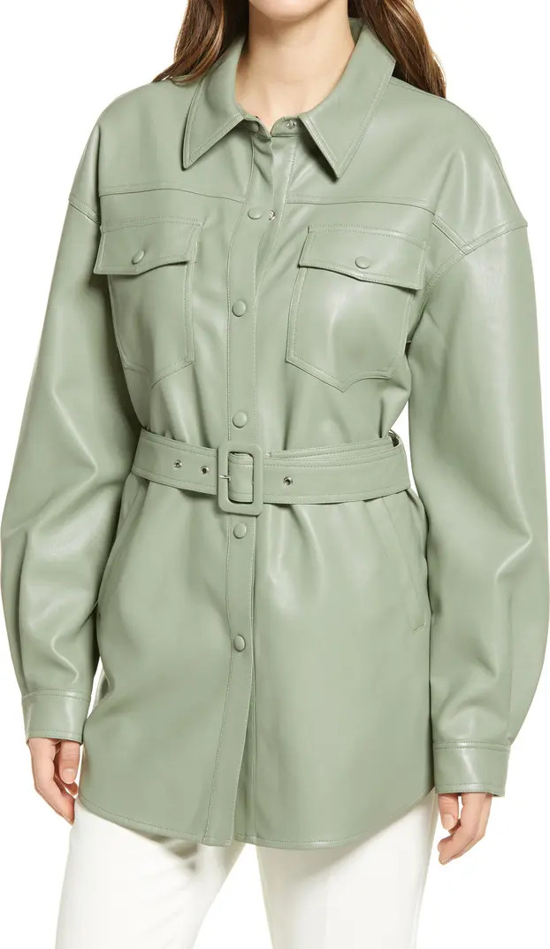 Faux Leather Belted Shirt Jacket | Nordstrom