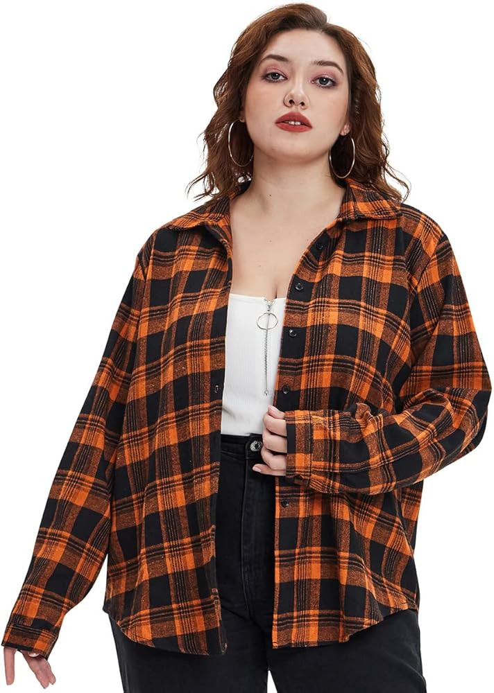 RITERA Plus Size Top For Womens Long Sleeve Button Down Plaid Shirt Casual Checkered Blouse XL-5X... | Amazon (US)