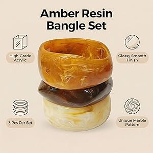 Chunky Bracelet Set for Women | 3-Pack Acrylic Resin Bangles | Brown & Colorful Statement Jewelry... | Amazon (US)