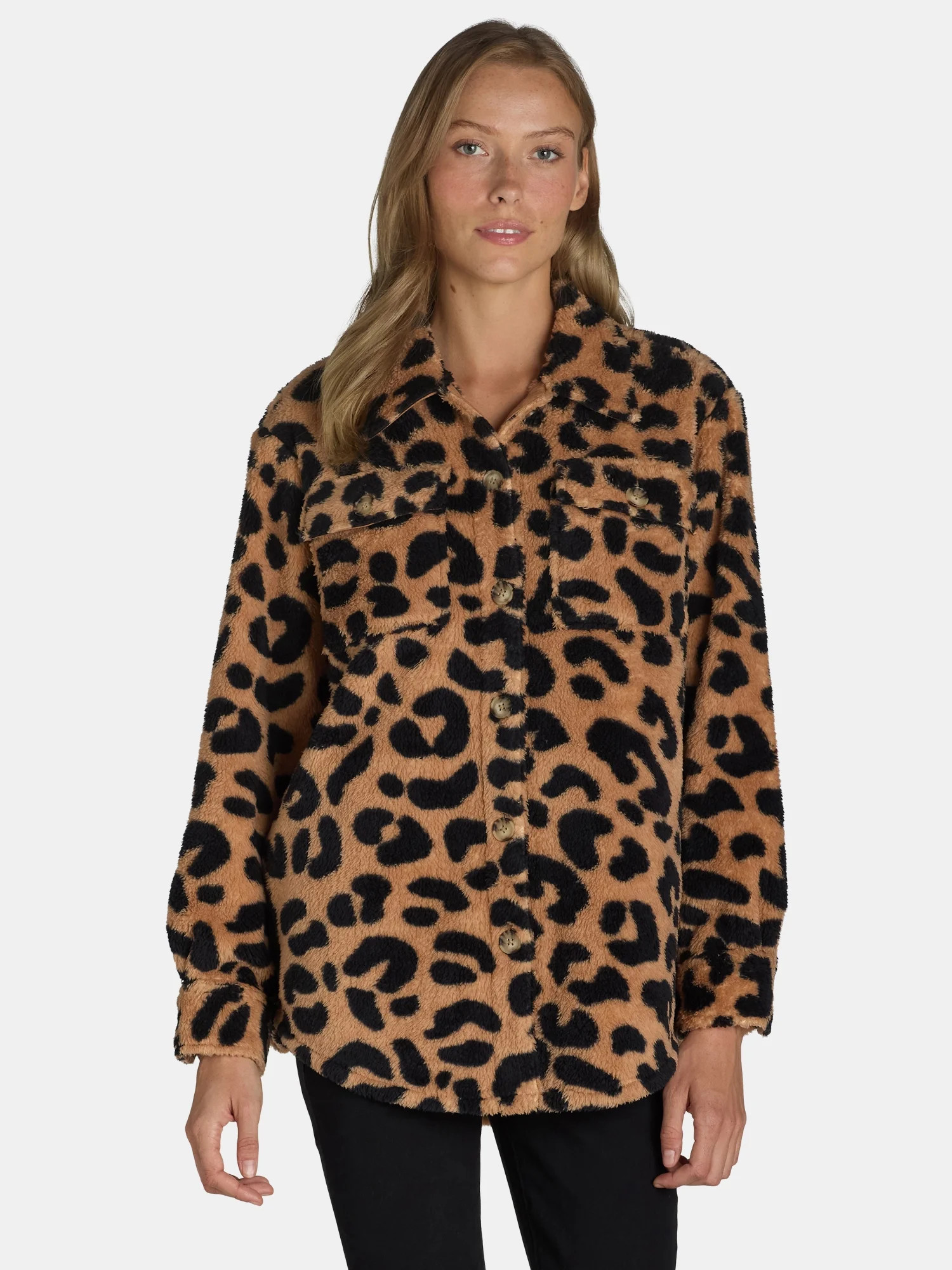 Time and Tru Women's Faux Shearling Shacket, Sizes XS-XXXL | Walmart (US)