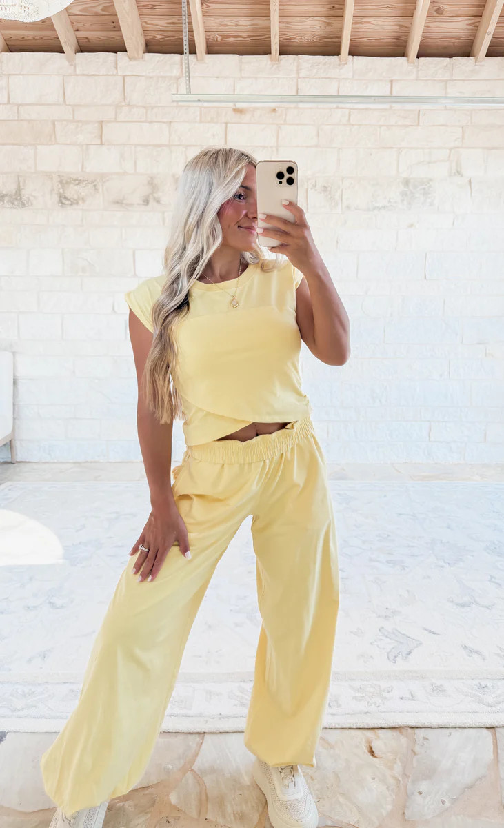 It All Worked Out Cross Top + Jogger Set - Butter Yellow | CK Squared Boutique