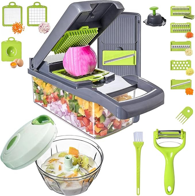 Vegetable Chopper Slicer 16-in-1 with Spice Chopper Set 7 Blades Veggie Dicer Onion Fruit Cutter | Amazon (US)