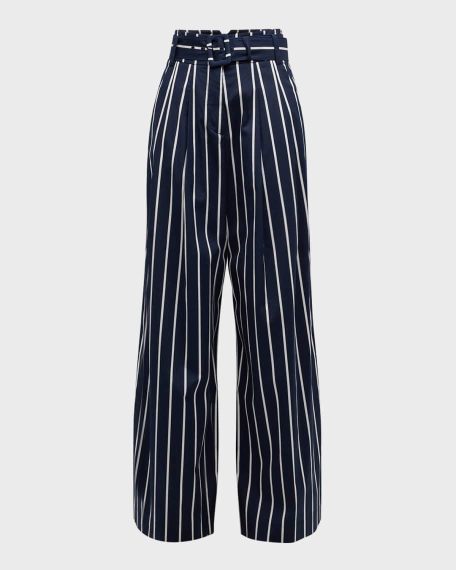 Veronica Beard Maliyah Belted Stripe Pants | Neiman Marcus