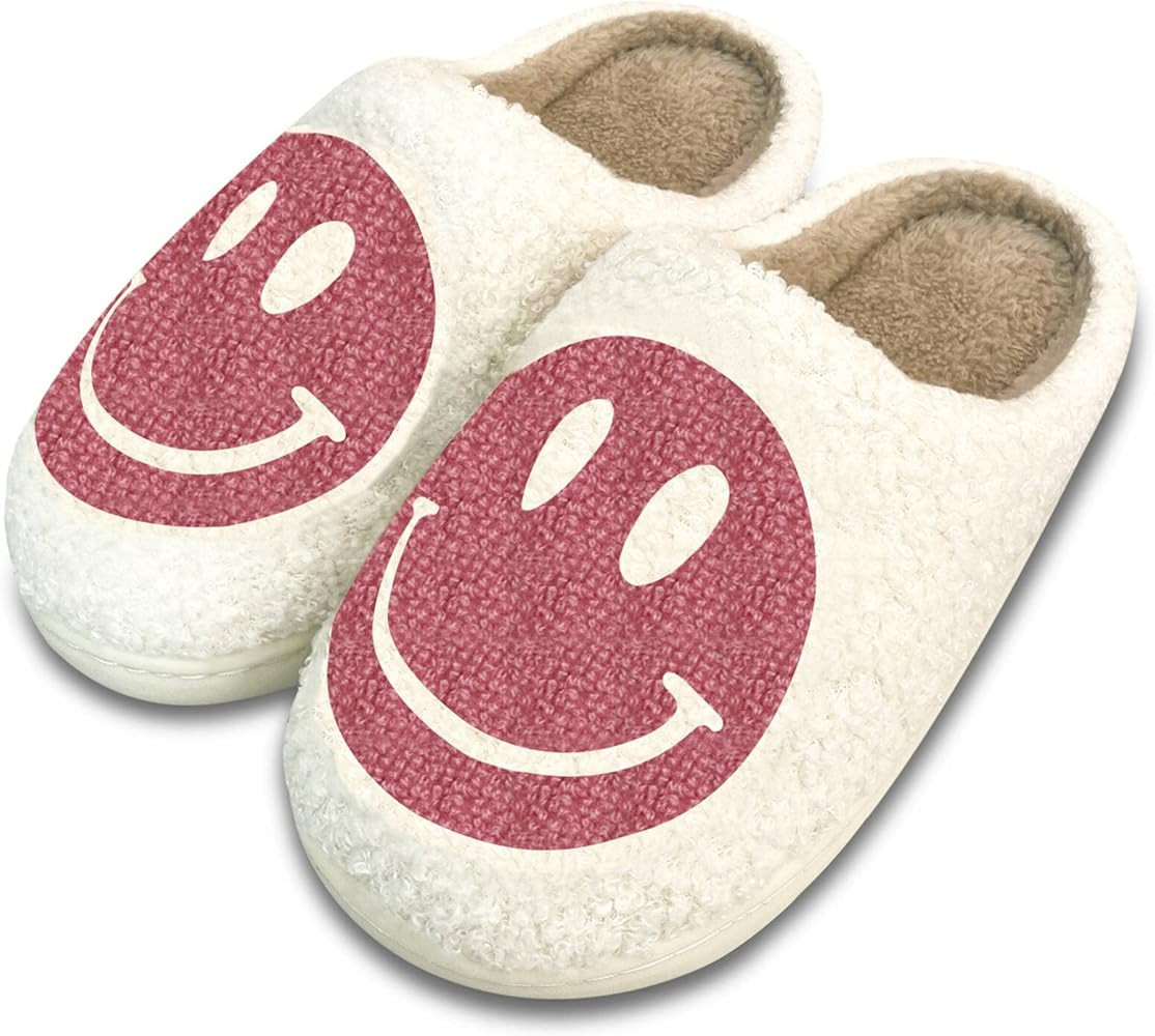 Smiley Face Slippers,Retro Soft Plush Lightweight House Slippers Slip-on Cozy Indoor Outdoor Slip... | Amazon (US)