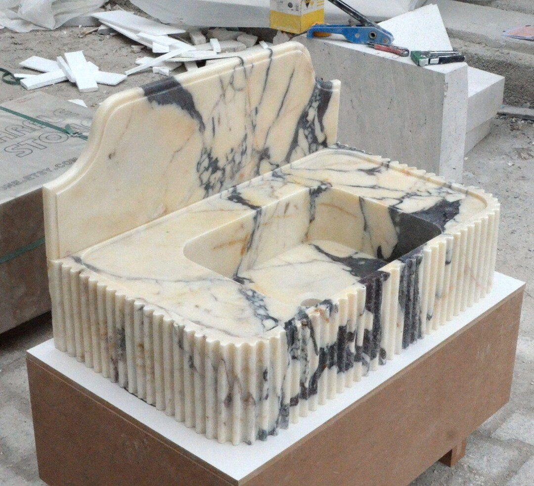 Handmade Calacatta Viola Stone Sink, Luxury Marble Design and Bamboo Detail, Unique, Elegant and ... | Etsy (US)