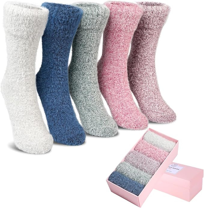 5 Pairs Fuzzy Soft Cozy Comfortable Socks for Women, Casual Sleep Comfy Socks, Perfect Warm Winte... | Amazon (US)