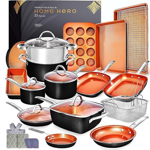 Home Hero Copper Pots and Pans Set -23pc Copper Cookware Set Copper Pan Set Ceramic Cookware Set ... | Amazon (US)