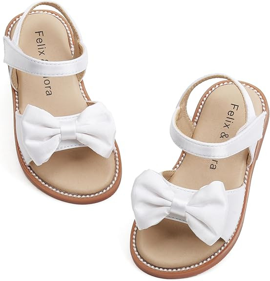 Felix & Flora Toddler Girl Sandals - Flower Girl Dress Shoes Open Toe Little Kid Summer Flats | Amazon (US)
