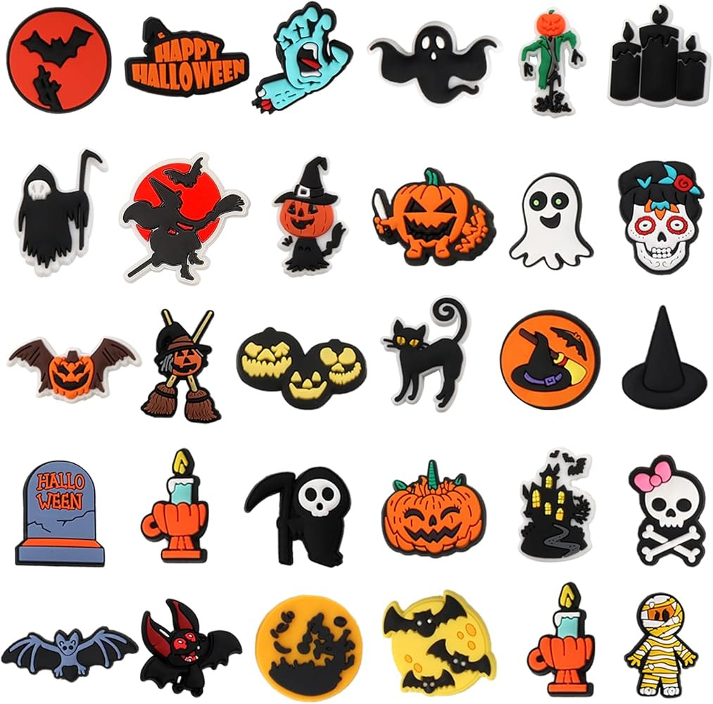 Halloween Shoe Decor Charms, 30PCS Pumpkin Witch Ghost Bat Charms for Shoe Wristband Halloween De... | Amazon (US)