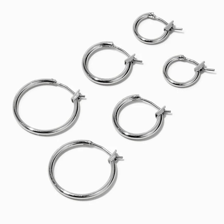 Silver-tone Graduated Hinge Hoop Earrings - 3 Pack | Claire's (UK)