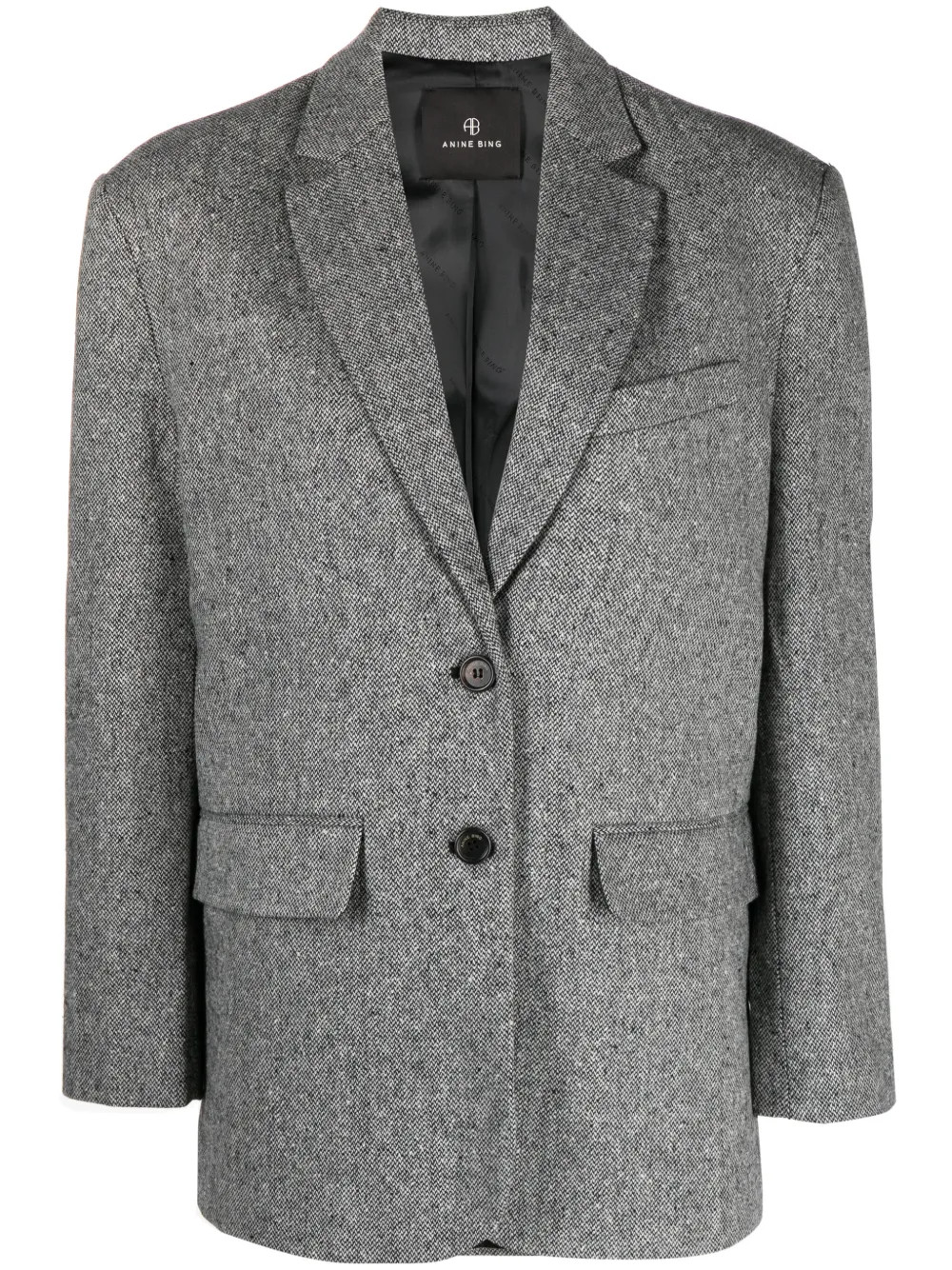 ANINE BING herringbone single-breasted blazer - Black | Farfetch Global