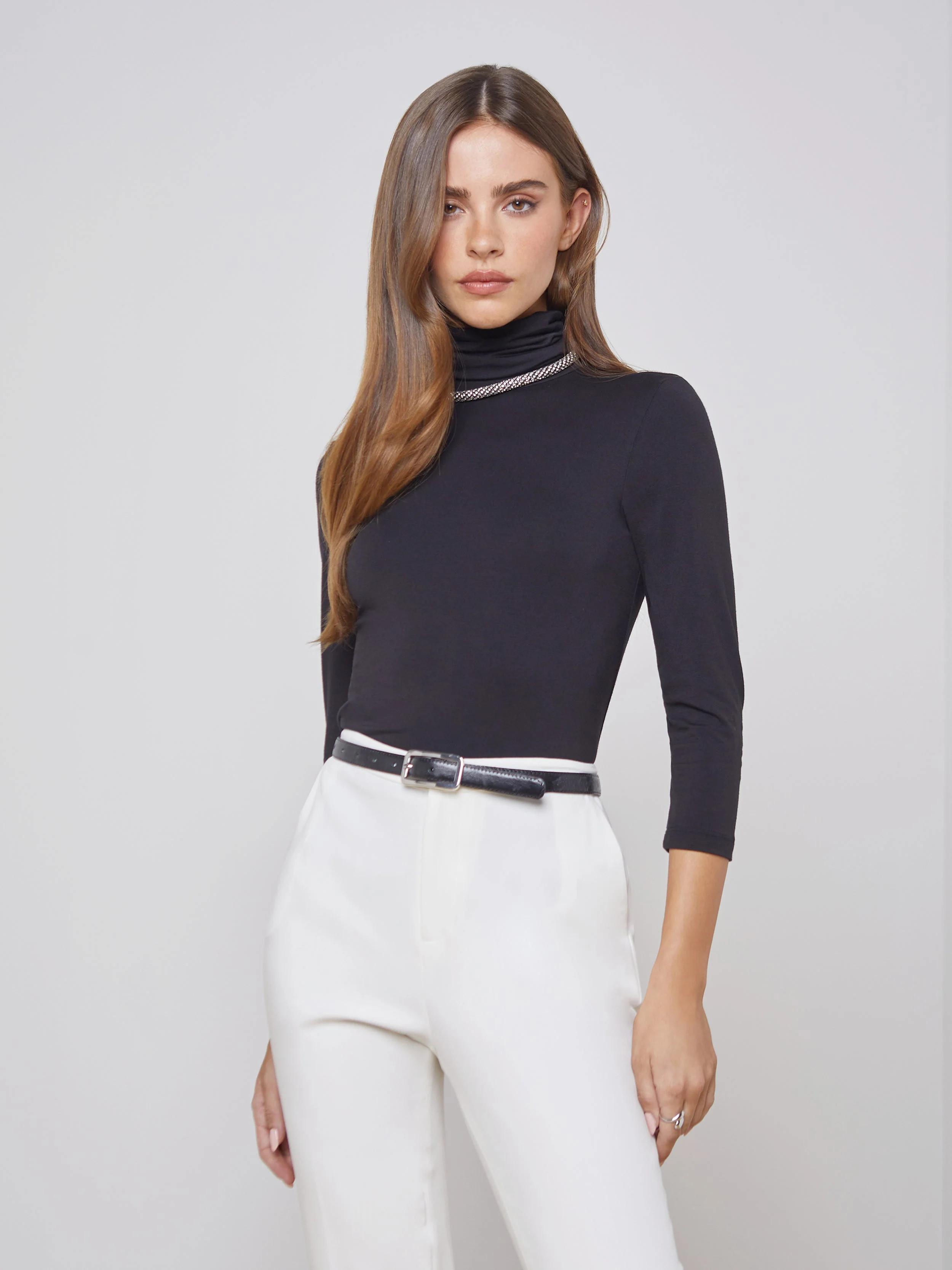 Aja 3/4 Sleeve Turtleneck in Black | L'AGENCE | L'Agence