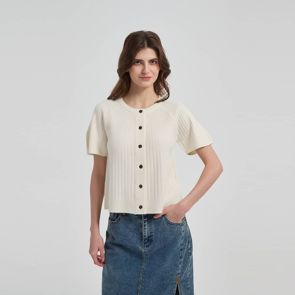 Women's Raglan Flutter Short Sleeve Cardigan Sweater - Universal Thread™ Cream S | Target