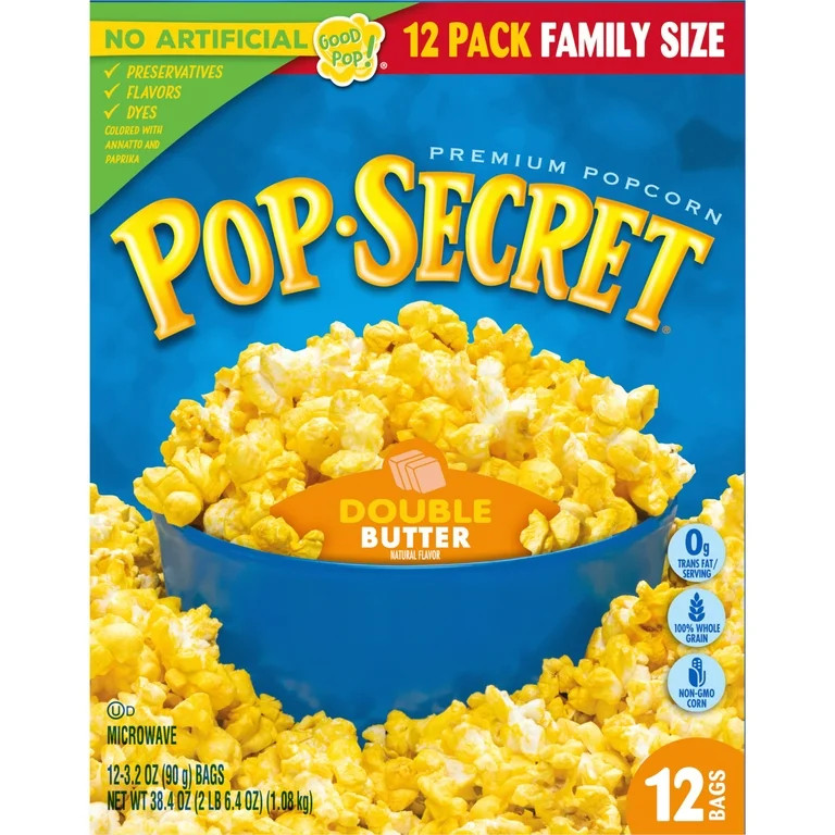 Pop Secret Popcorn, Double Butter Microwave Popcorn, 3.2 oz Sharing Bags, 12 Ct | Walmart (US)
