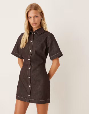 ASOS DESIGN fitted denim shirt dress in dark chocolate | ASOS (Global)