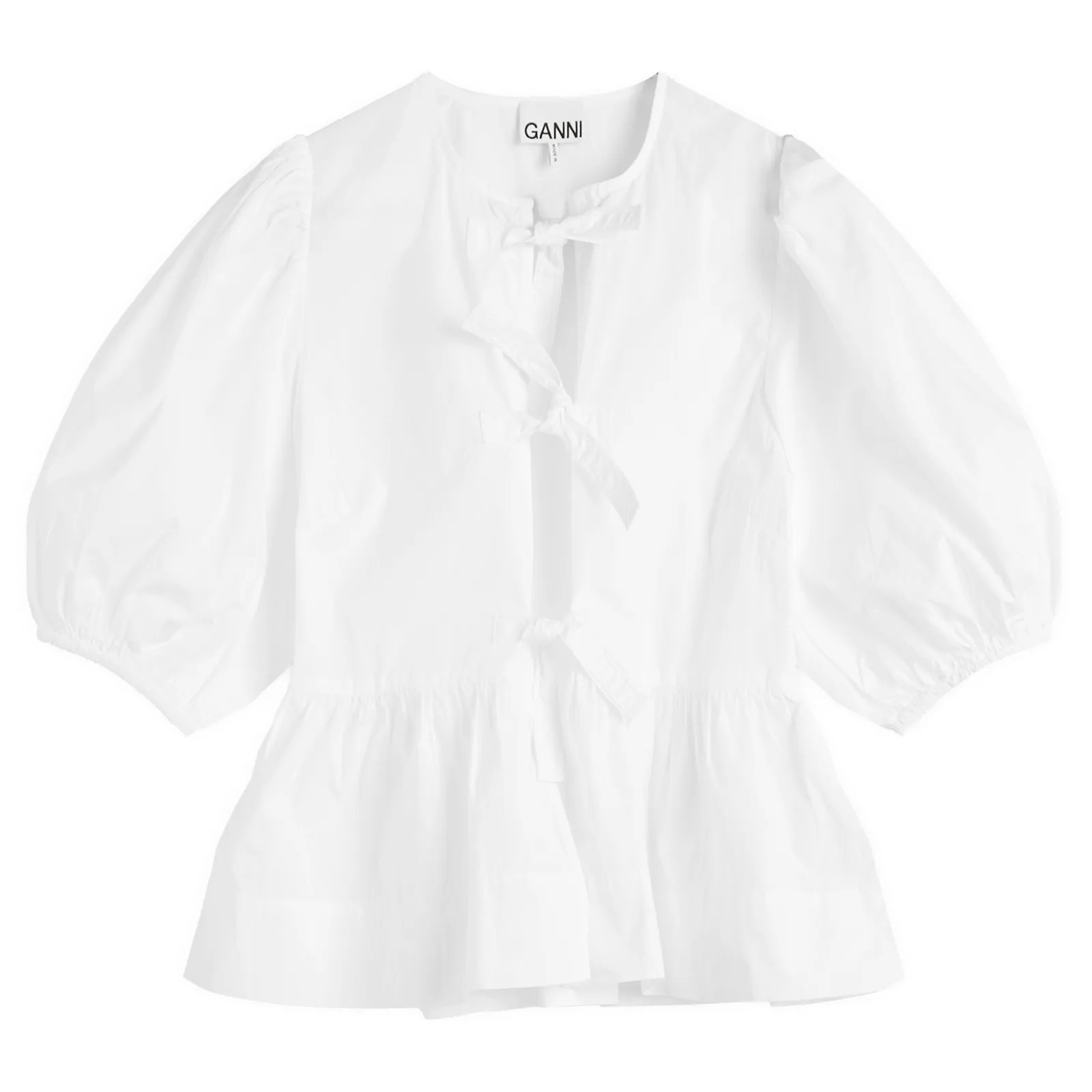 GANNI Women's Cotton Poplin Peplum Blouse Bright White | END. Clothing
