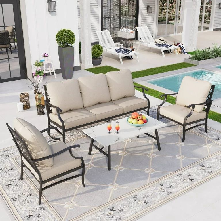 Sophia&William 5 Seat Patio Conversation Set Outdoor Sofa Chairs and Marble Table Furniture Set, ... | Walmart (US)