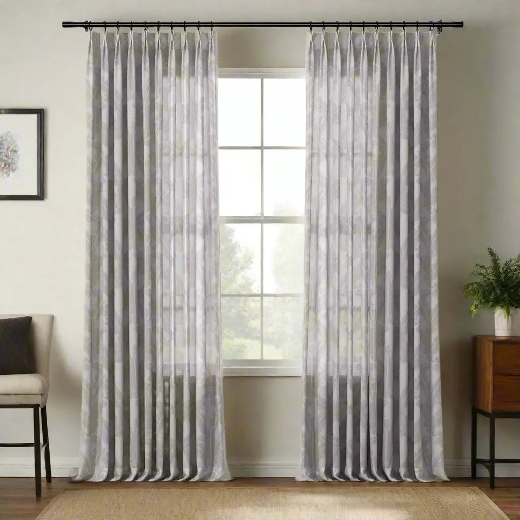 Freya Linen Semi Sheer Jacquard Curtains Pleated | TWOPAGES