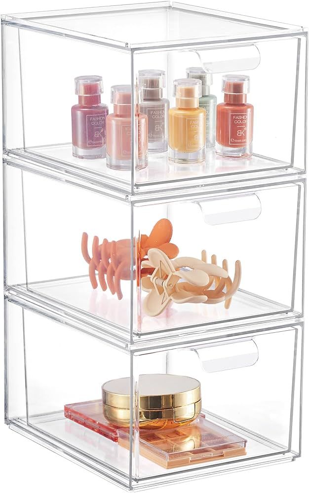 Syntus 3 Piece Set Stackable Makeup Organizer Drawers, 4.4'' Tall Acrylic Bathroom Storage Drawer... | Amazon (US)