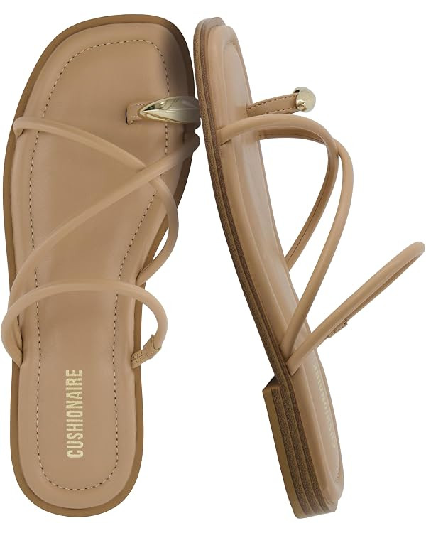 CUSHIONAIRE Venue Women’s Strappy Toe-Loop Slide Sandals with Gold-Tone Accent & Memory Foam Co... | Amazon (US)