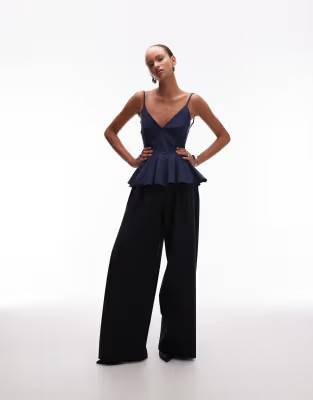 ASOS DESIGN oversized balloon barrel leg trousers in navy | ASOS | ASOS (Global)