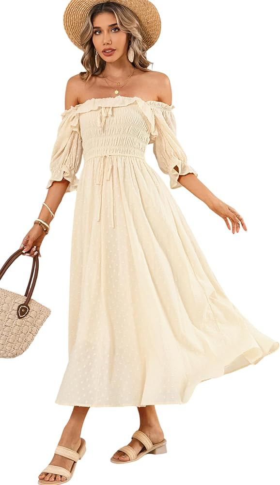 R.Vivimos Women Summer Half Sleeve Cotton Ruffled Vintage Elegant Backless A Line Flowy Long Dres... | Amazon (US)