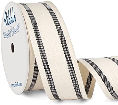 Ribbli Natural Cotton Stripe Ribbon,1-1/2 Inch x 10 Yard Spool,Natural/Black,Farmhouse Ribbon,Use... | Amazon (US)