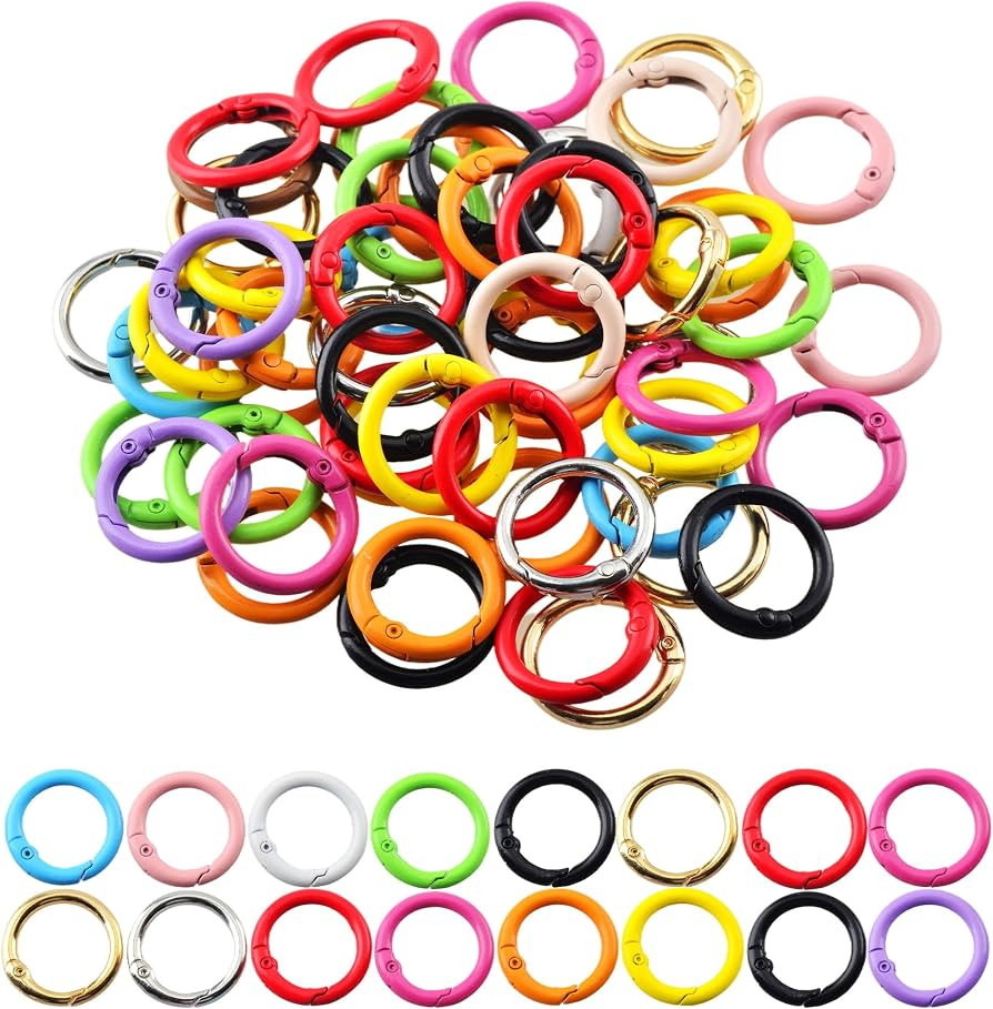 Carabiner Clip 48Pcs Metal Colored Key Ring Clip Circle Keychain Rings Bulk Spring O Ring Round C... | Amazon (US)