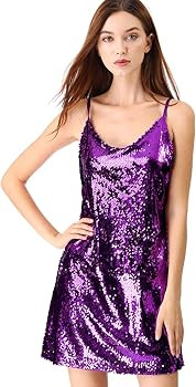 Allegra K Women's Halloween Glitter Sequin V Neck Spaghetti Strap Mini Party Dress Clubwear | Amazon (US)