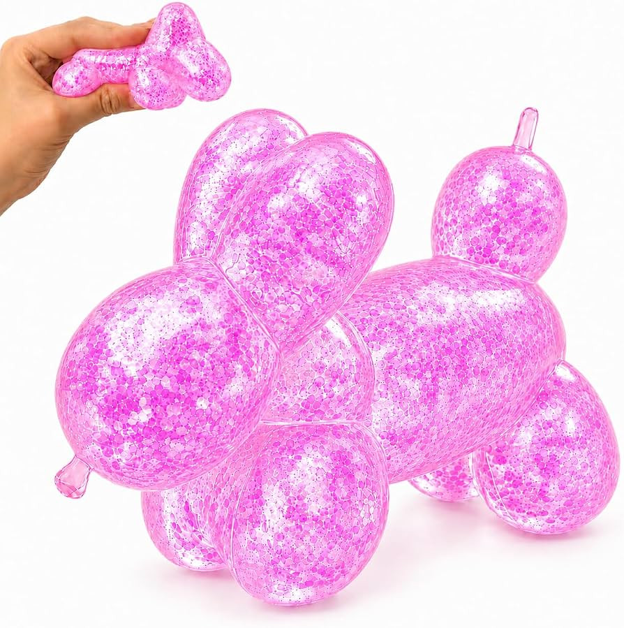 Dog Shaped Squeeze Toy, Glitter Balloon Animal Squishy (Pink) | Amazon (US)