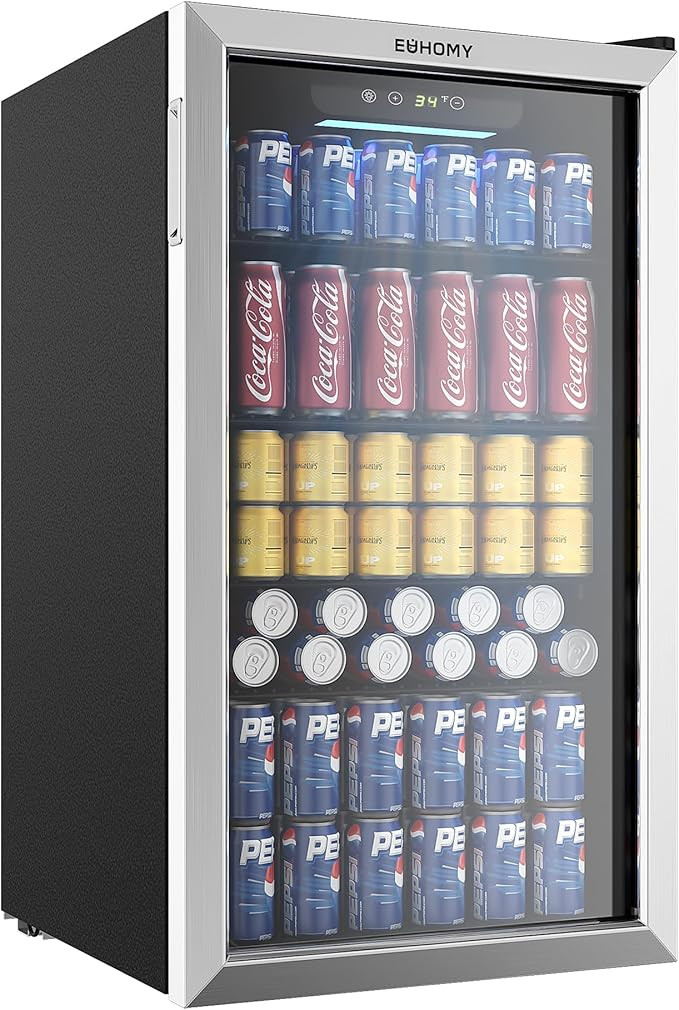 EUHOMY Beverage Refrigerator and Cooler, 126 Can Mini fridge with Glass Door, Small Refrigerator ... | Amazon (US)