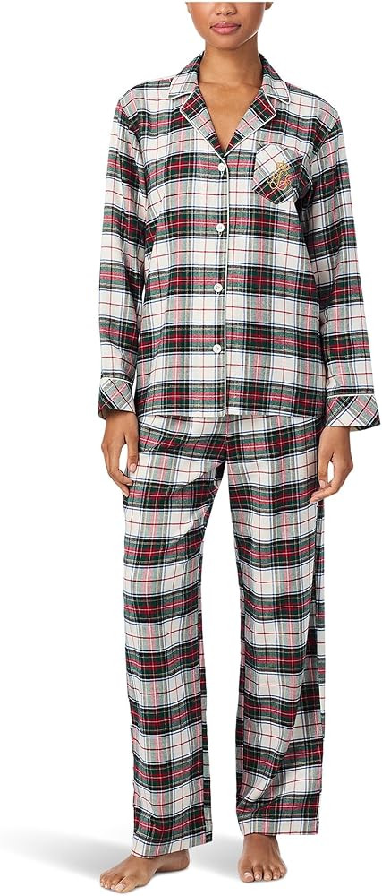 Lauren Ralph Lauren womens Long Sleeve Brushed Twill Notch Collar Pj Set | Amazon (US)