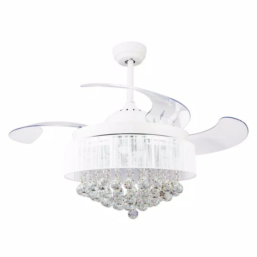 Parrot Uncle Broxburne 46 in. LED Indoor White Downrod Mount Retractable Ceiling Fan with Light K... | The Home Depot