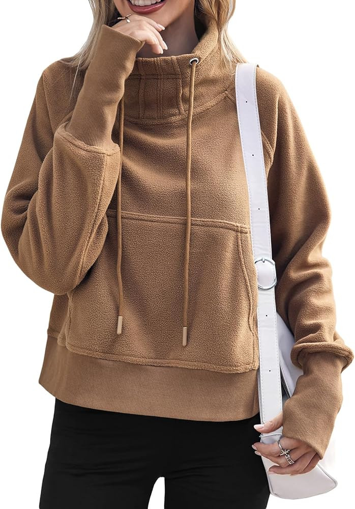 Fisoew Fleece Sweatshirts for Women Sherpa Long Sleeve Turtleneck Winter Pullover Tops Thumb Hole | Amazon (US)