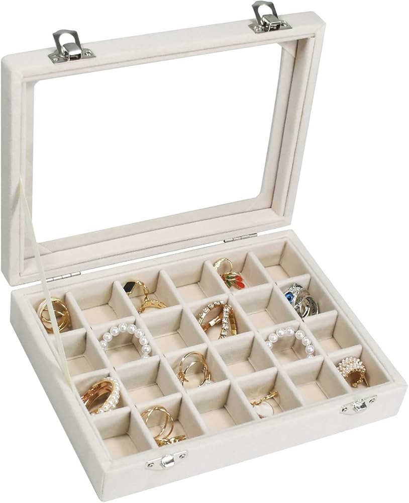 Velvet Jewelry Box 24 Grid Jewelry Ring Display Organiser Box Tray Holder Earrings Storage Case f... | Amazon (US)