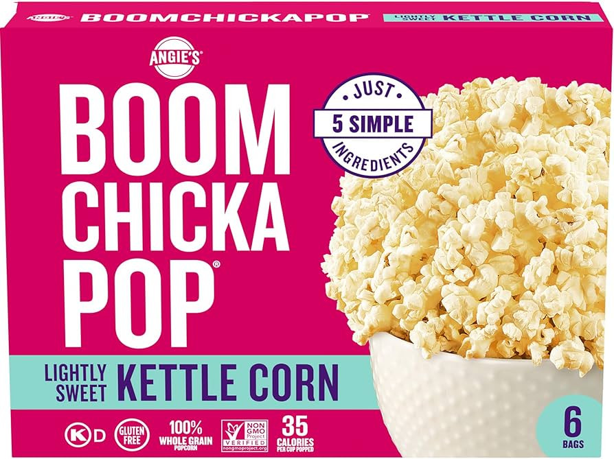Angie's BOOMCHICKAPOP Lightly Sweet Kettle Corn Microwave Popcorn, (6) 3.29 oz. bags | Amazon (US)