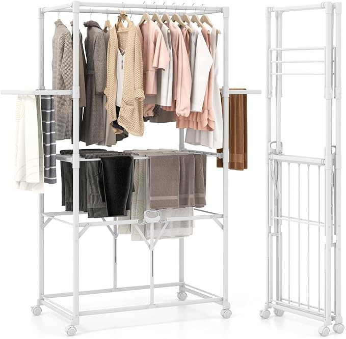 Tangkula Foldable Clothes Drying Rack, 68.5" Aluminum Laundry Rack with Hanging Rods & Drying She... | Amazon (US)