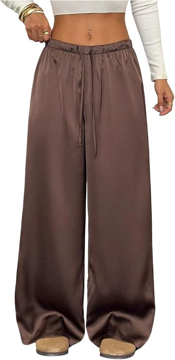 GORGLITTER Women's Low Rise Satin Pants Wide Leg Baggy Silky Trousers | Amazon (US)