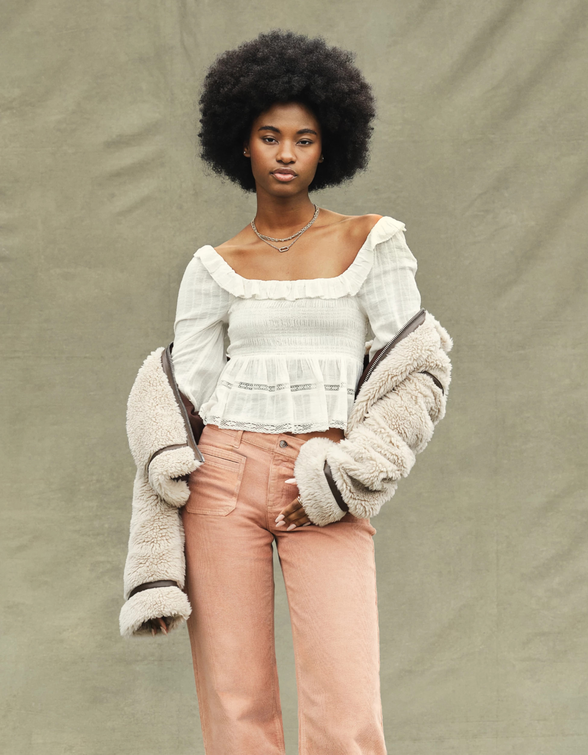 AE Long-Sleeve Smocked Eyelet Shirt | American Eagle Outfitters (US & CA)