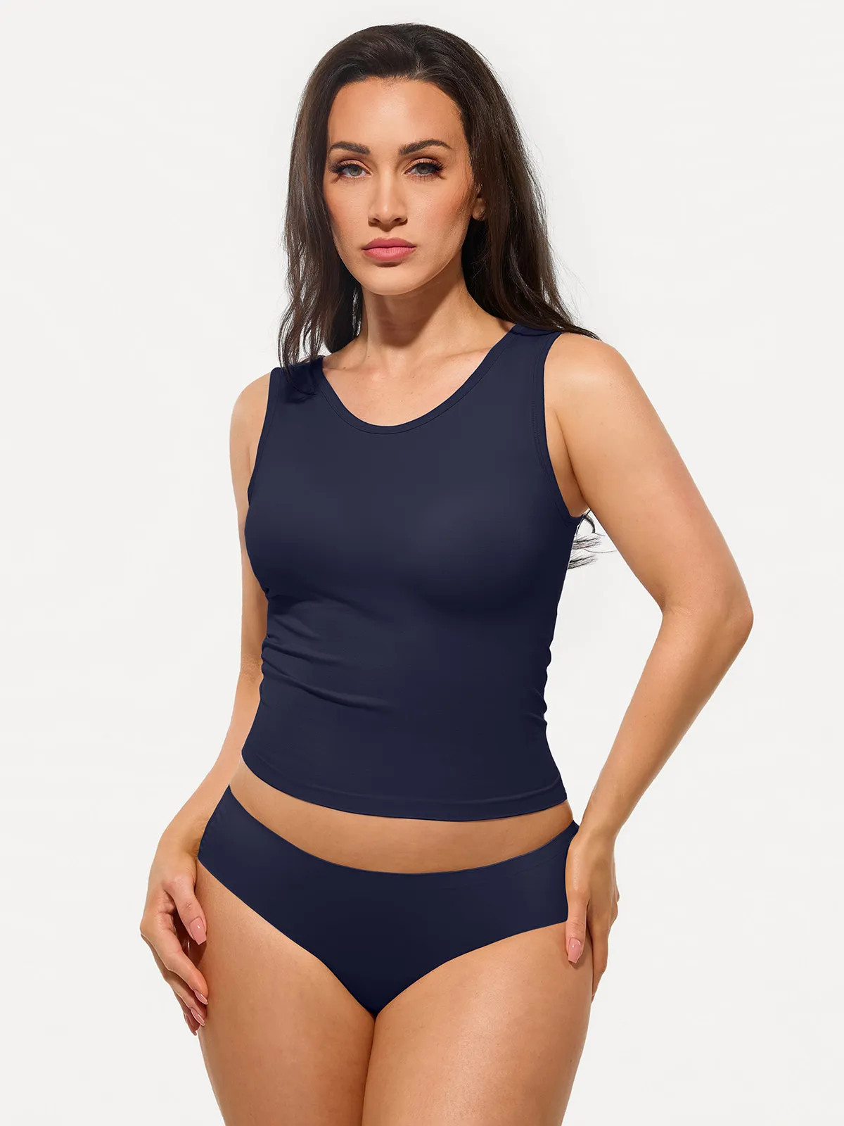 Seamless Built-in Bra All-in-One Shapewear Tank - Dark Blue / XL | Popilush