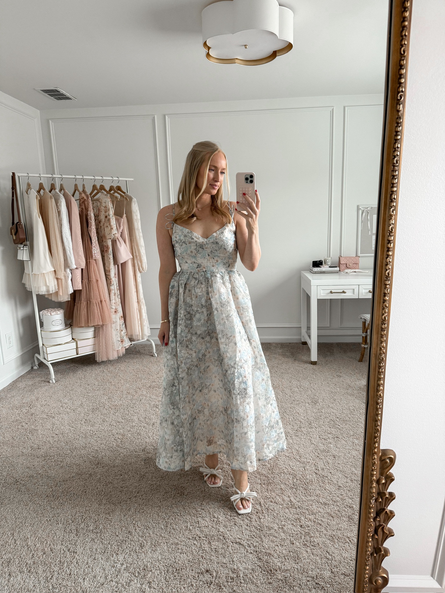 Floral midi dress and bow heels
